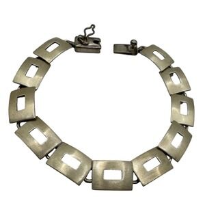 Vintage Sterling Silver Geometric Square Bracelet Mexican Silver Link D14Q